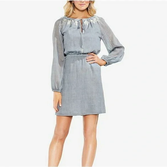 NWT Vince Camuto Embroidered Floral Chambray Dress Zen Bloom XL - Picture 7 of 8